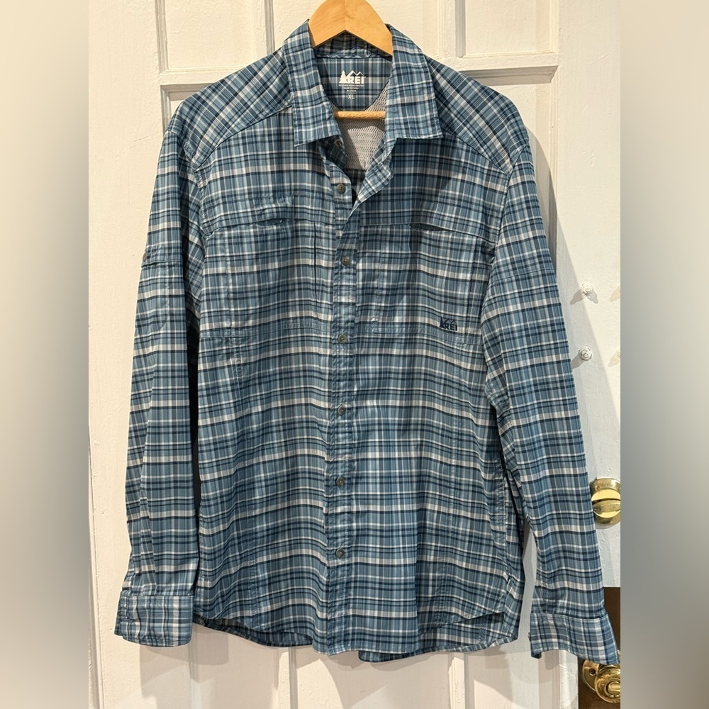 REI Men's Casual Blue Checkered Shirt